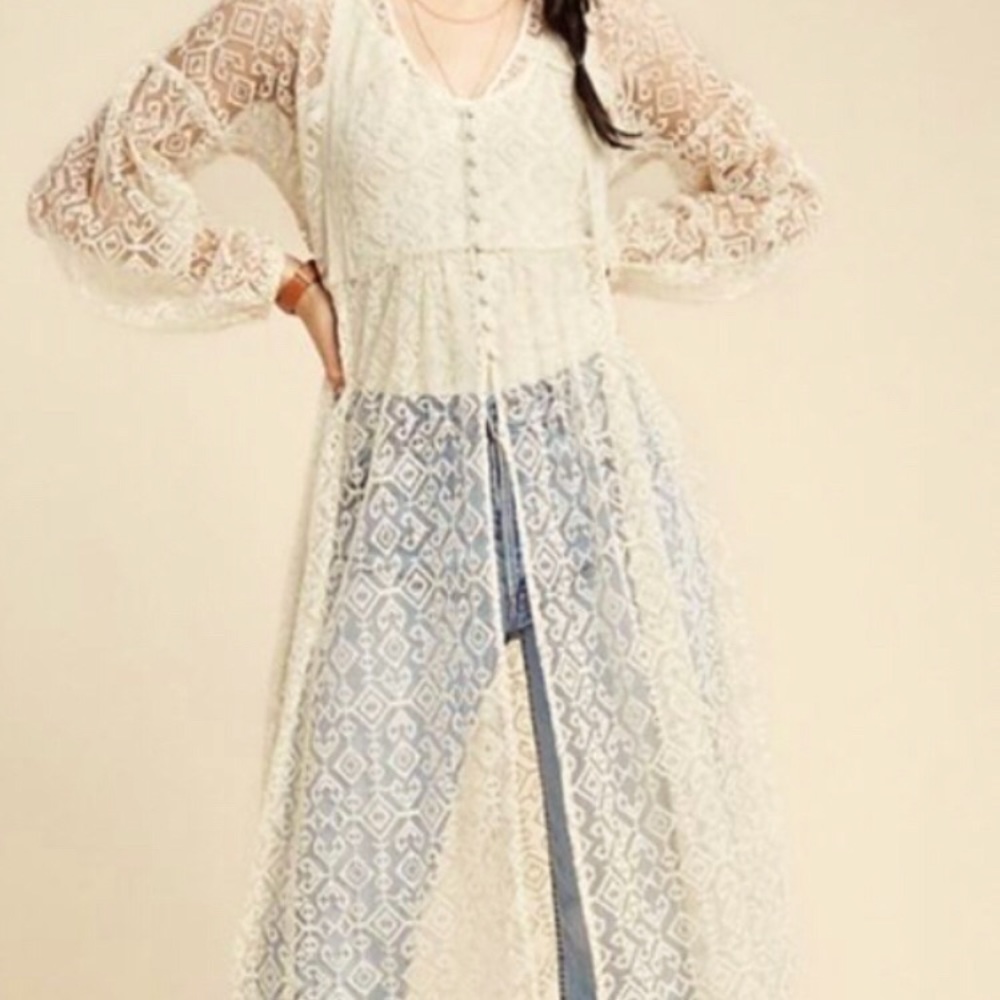 Anthropologie Maeve San Michele Ivory Lace Duster